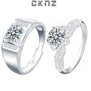 Certified Real 1.0 Ct Moissanite Diamond Sterling 925 Silver Rings for Lovers Couple LUCKY LOVE CKNZ Luxury Jewelry