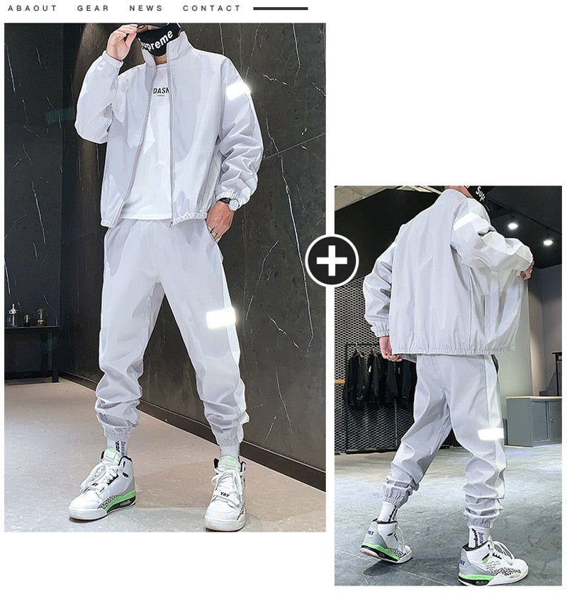 Men Sportswear Set Spring Autumn Set Mens Tracksuit Patchwork Hip Hop Sweatshirt+Pants Male Casual Jacket Streetwear Track Suit