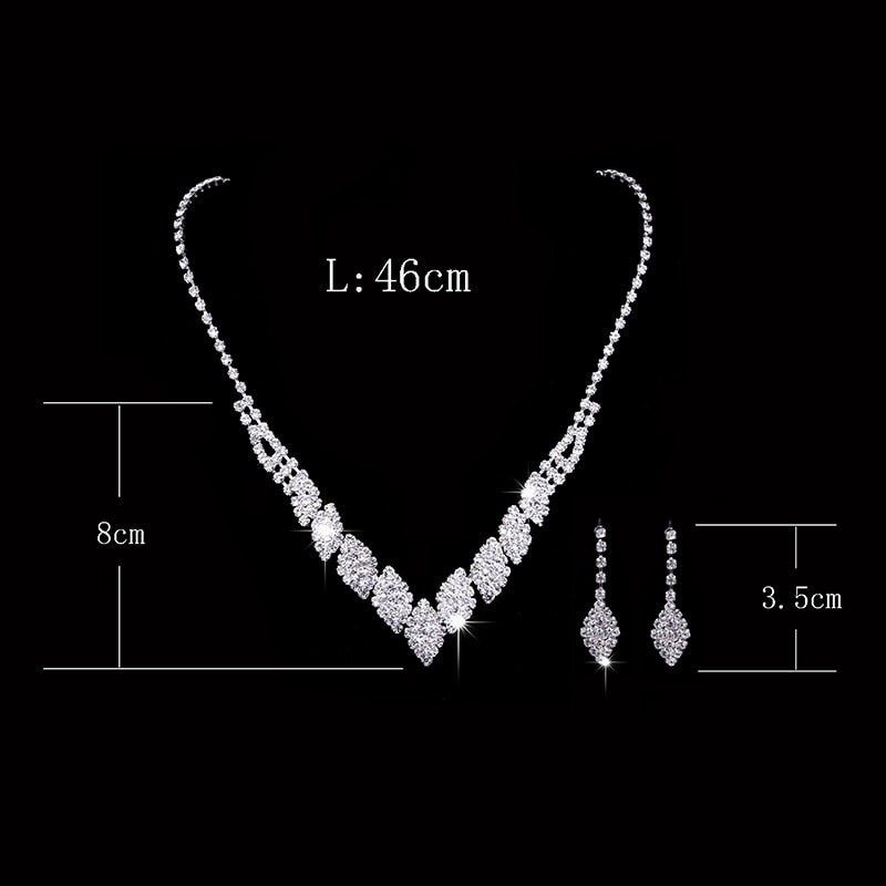 New Fashion Crystal Bride 2 Piece Set Rhinestone Wedding Dress Party Necklace Earring Set Women's High Grade Jewelry Gift