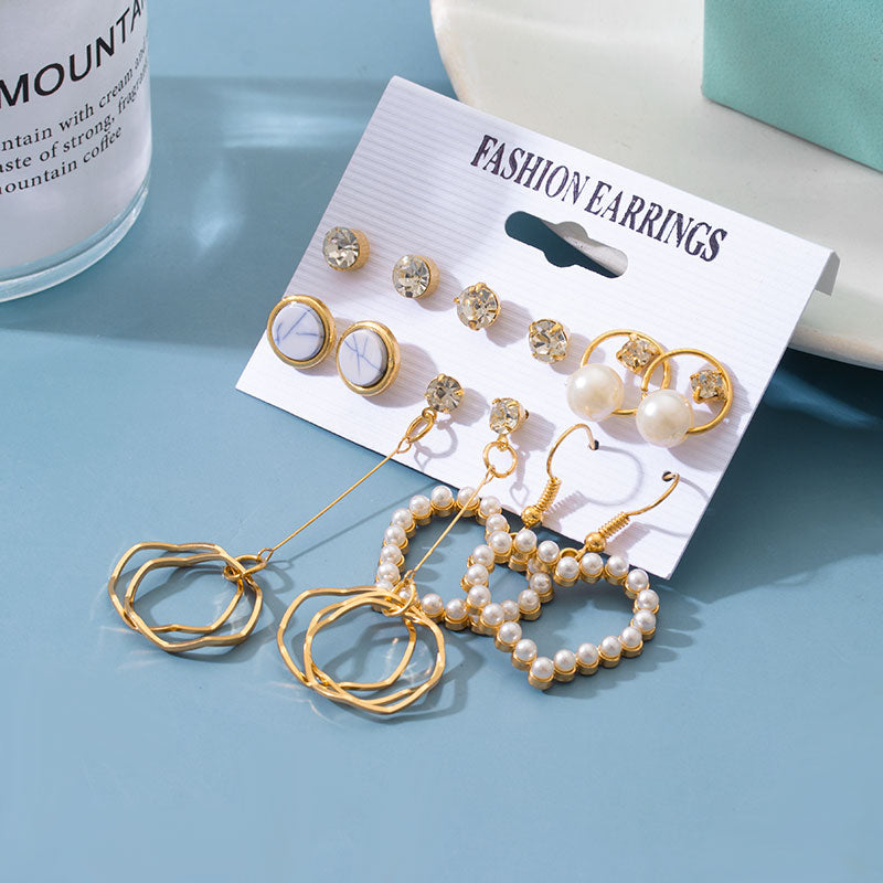 Geometric Hoop Earrings Set for Women Statement Vintage Pearl Punk Heavy Metal Circle Round Gold Earrings Fashion Jewelry Gifts