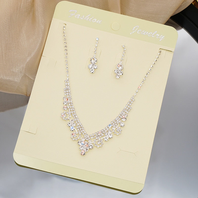 Bride Wedding Dress Necklace Earring Set Simple Full Diamond Super Flash Rhinestone Necklace Jewelry Advanced Accessories