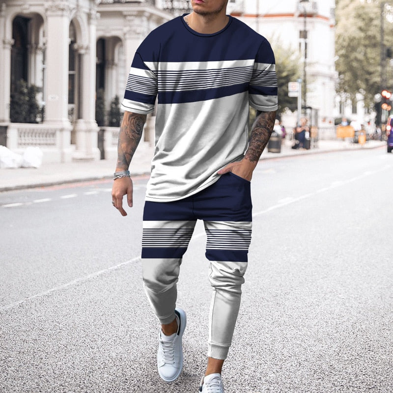 3D printed Casual Trend Oversized Clothes Summer Sportwear Suit Short Sleeve T Shirt Long Pants Men 2 Piece Sets Men Tracksuit