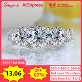 Smyoue 18k Plated 3.6CT All Moissanite Rings for Women 5 Stones Sparkling Diamond Wedding Band S925 Sterling Silver Jewelry