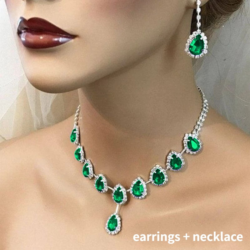 Fashionable Temperament Red Crystal Necklace Bride Wedding High-end Shiny Accessories European and American New Luxury Jewelry