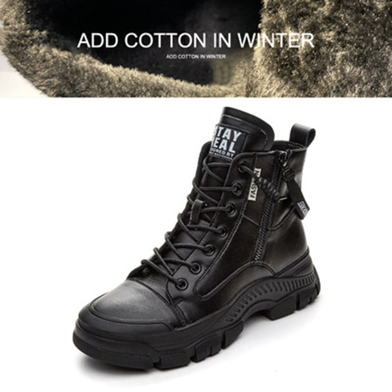 2022 Autumn Winter Shoes Genuine Leather Fashion Boots for Women Thick Sole Warm Plush Women Ankle Boots Brand Ladies Botas