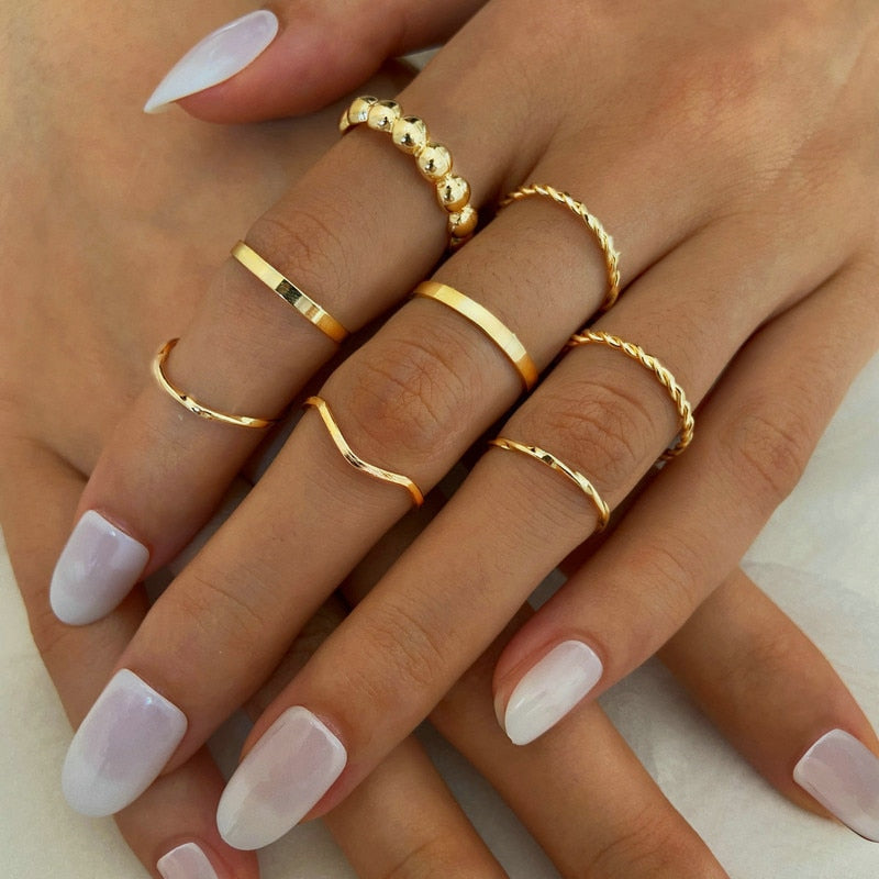 Boho Gold 22pcs Heart Rings Set For Women Vintage Geometric Cross Pearl Butterfly Finger Rings Women's 2022 Trendy Jewelry Gift