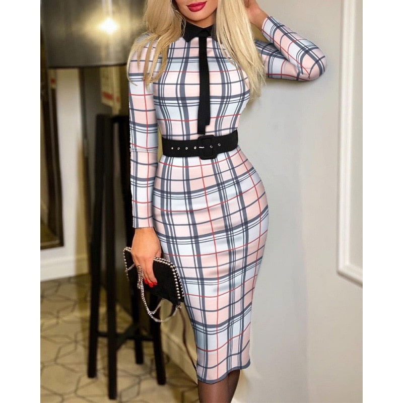 Popular Fashion Women's Print Dress Women With Belt