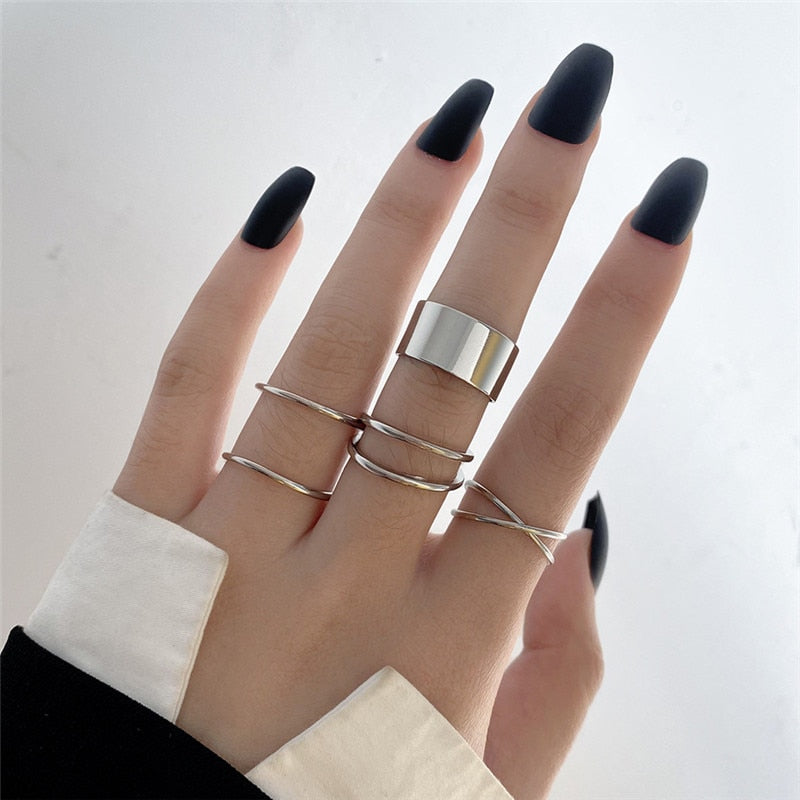 KOTiK Trendy Bohemian Midi Knuckle Ring Set For Women Gold Color Crystal Heart Flower Moon Geometric Finger Rings Jewelry Gifts