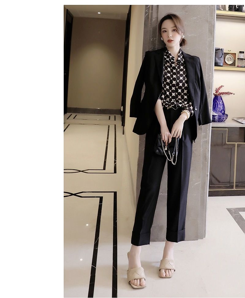 Office Lady Elegant Geometric Print Button Chiffon Shirt Spring Autumn 2022 Polo-Neck Long Sleeve Loose Blouse Women's Clothing