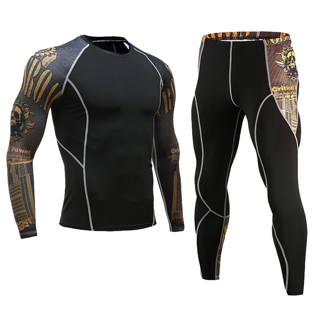 Mens Running Set Compression T-Shirt Pants Sport Long Sleeves T Shirts Fitness Rashguard Men Gym Leggings Clothes Tight Suit