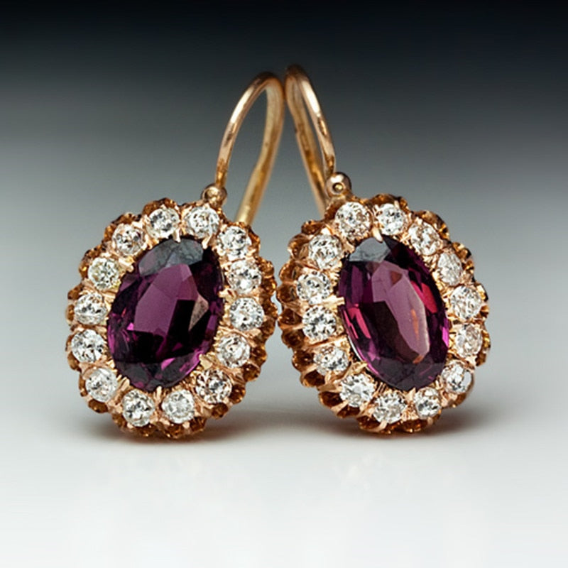 2022 New Purple Gemstone Oval Earrings European and American Diamond High-end Luxury Fashion Personality Earrings