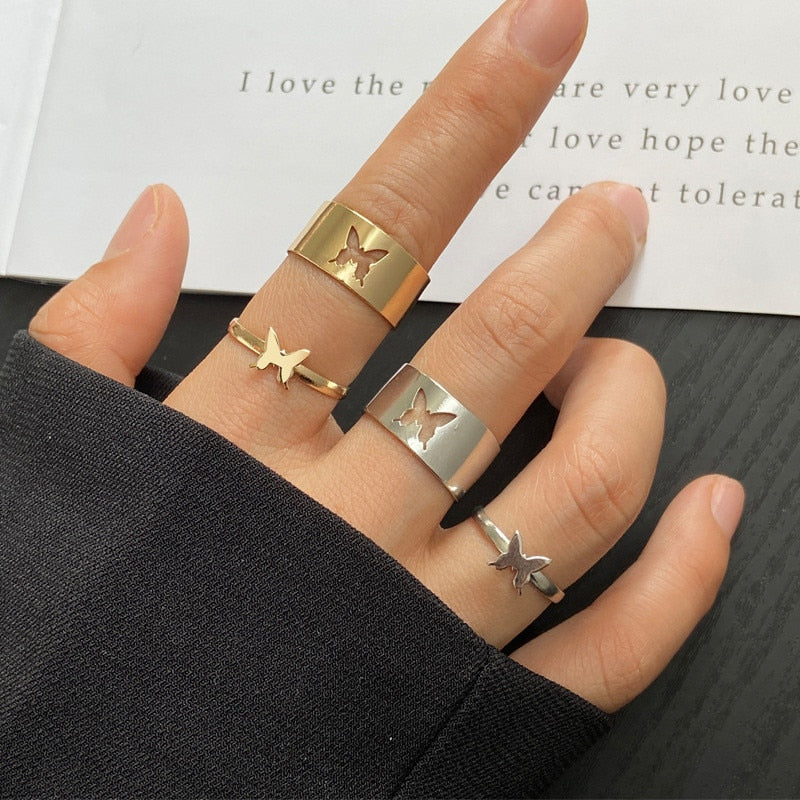 Boho Gold 22pcs Heart Rings Set For Women Vintage Geometric Cross Pearl Butterfly Finger Rings Women's 2022 Trendy Jewelry Gift