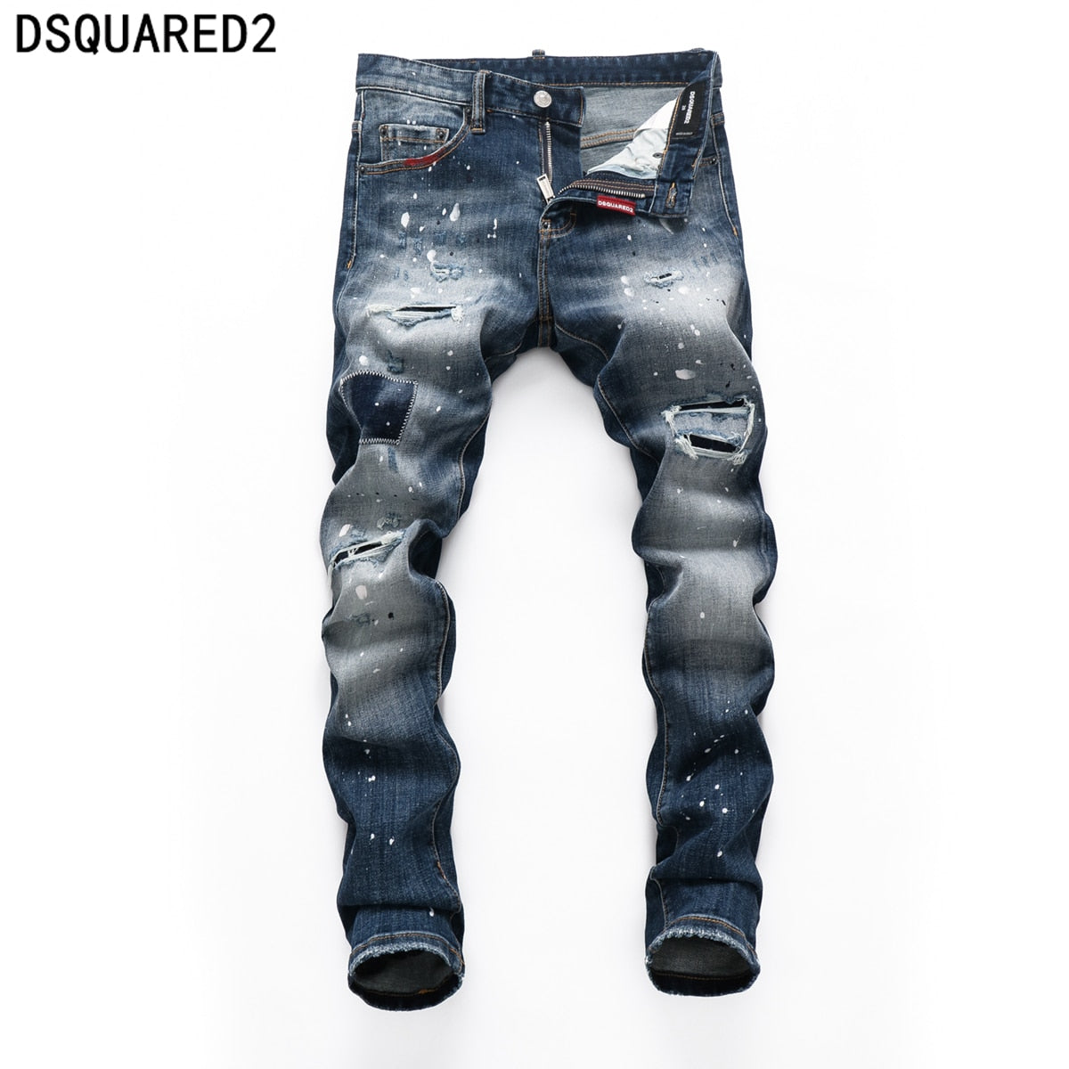 Dsquared2 jeans original quality dsq2 brand mens jeans Men straight denim trousers zipper Slim blue hole elastic jeans men