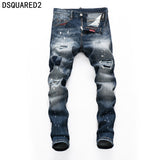 Dsquared2 jeans original quality dsq2 brand mens jeans Men straight denim trousers zipper Slim blue hole elastic jeans men