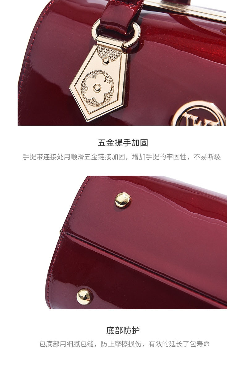 New Luxury Patent Leather Women'S Bags Europe Diamond Ladies Handbags Bright Shoulder Bag Famous Brand Ladies Wedding Party Bags