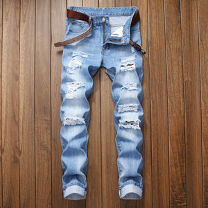 Men' Street Fashion Clothing Pants Spring And Autumn Classic Nostalgic Holes Non-Stretch Straight Leg Jeans Quality Casual Pants