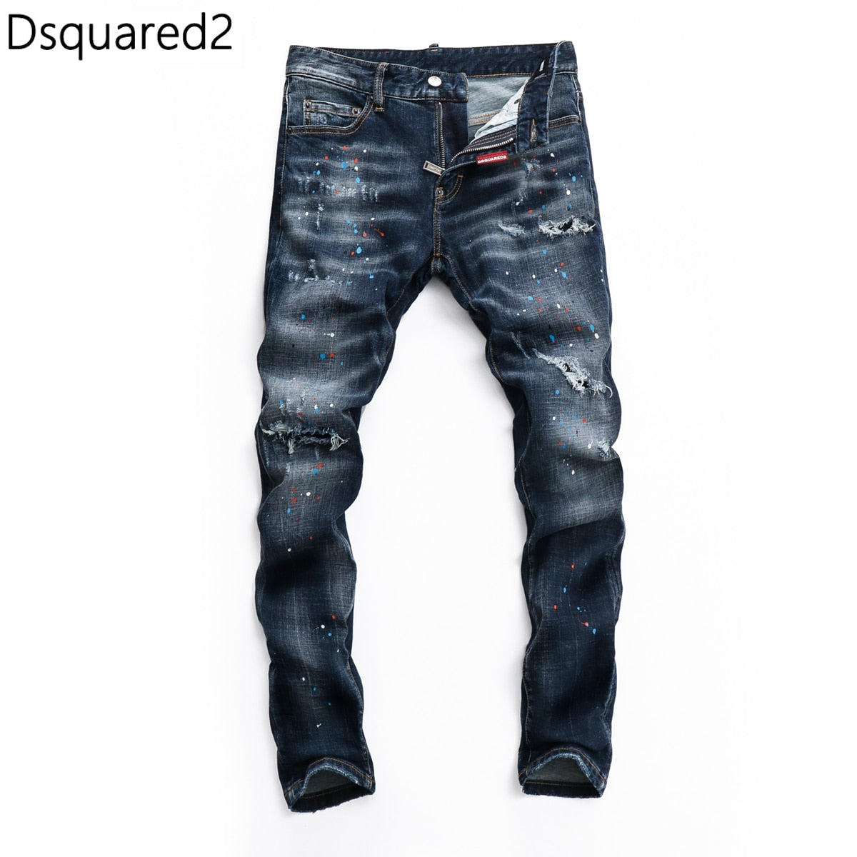 Dsquared2 jeans original quality dsq2 brand mens jeans Men straight denim trousers zipper Slim blue hole elastic jeans men