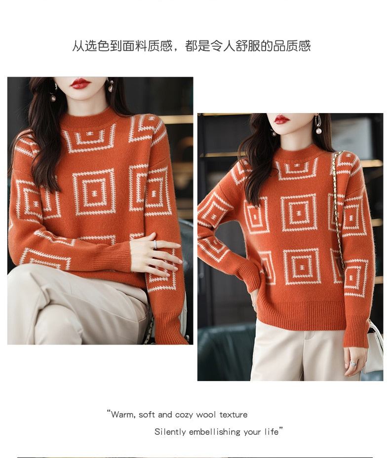 Half Height Collar Pure Woolen Sweater Women's Autumn And Winter New Fashion Age Reducing Loose Slim Casual Undercoat Sweater