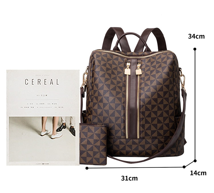 Women Backpack Bag And Purses 2 In 1 2022 New Luxury Designer With Shoulder Strap Plaid Leather Fashion Female Bucket Handbags