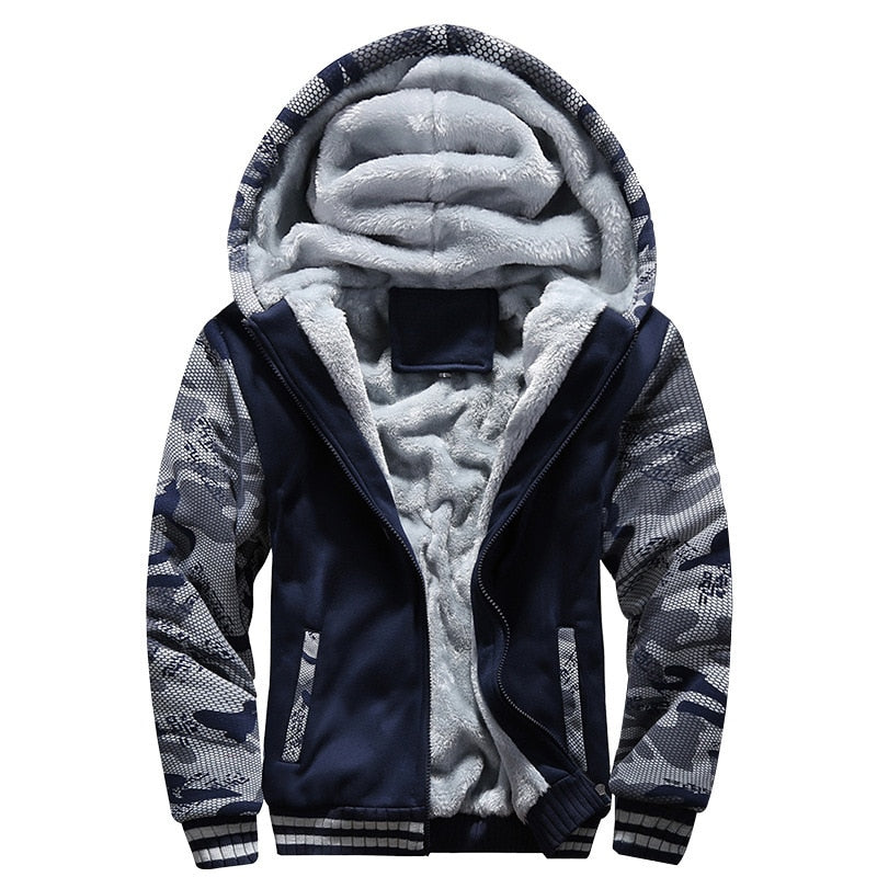 Winter Thicken Zipper Jackets for Men Fleece Hooded Streetwear Man Casual Warm Coats Long Sleeve Hooded Parkas Men's Clothes