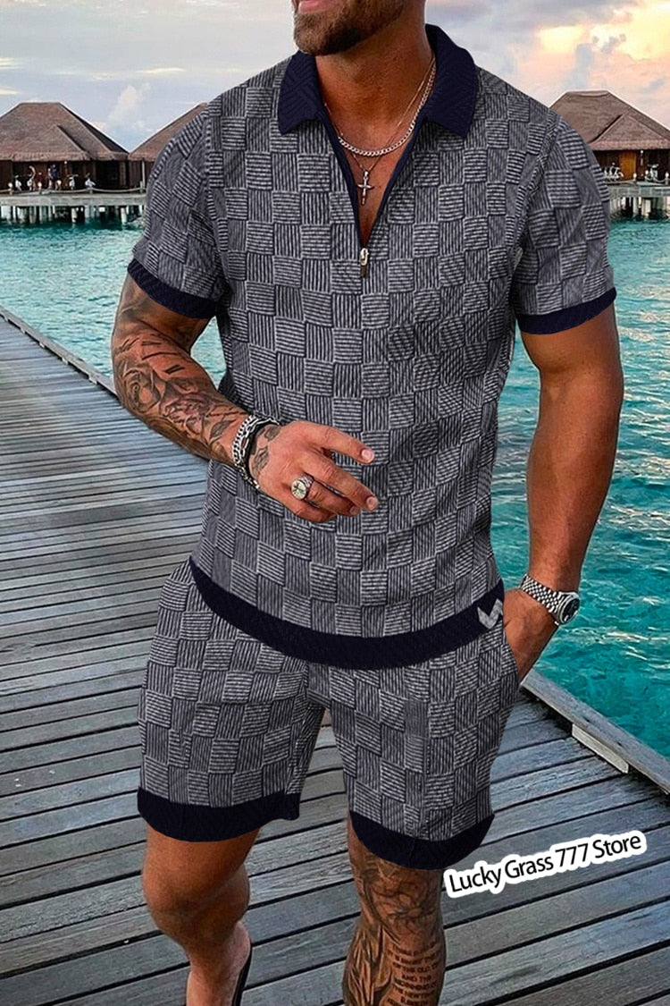 Summer Polo Shirts Shorts Set Men Luxury Brand Male Clothing Short-Sleeved Tracksuit Streetwear Casual Social T Shirt Lapel Suit