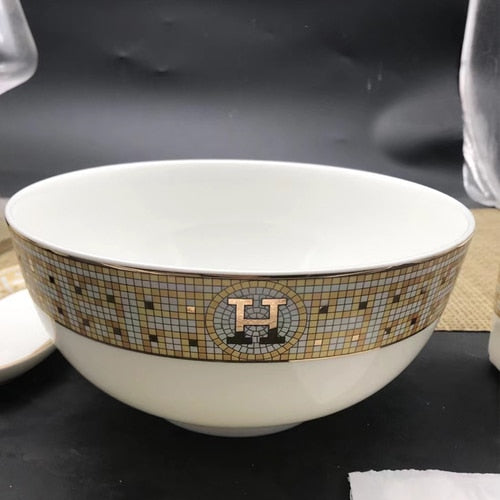 Free combination of high-end bone china single bowl dish Jingdezhen European luxury gilt edged tableware set