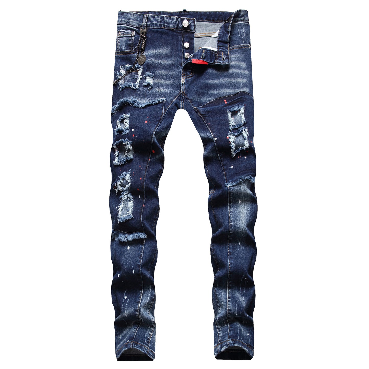 High Quality Fashion Stitching Jeans Slim Cotton Zipper Mid-Waist Casual Hip Hop Motorcycle Street Style Dtretch Pants