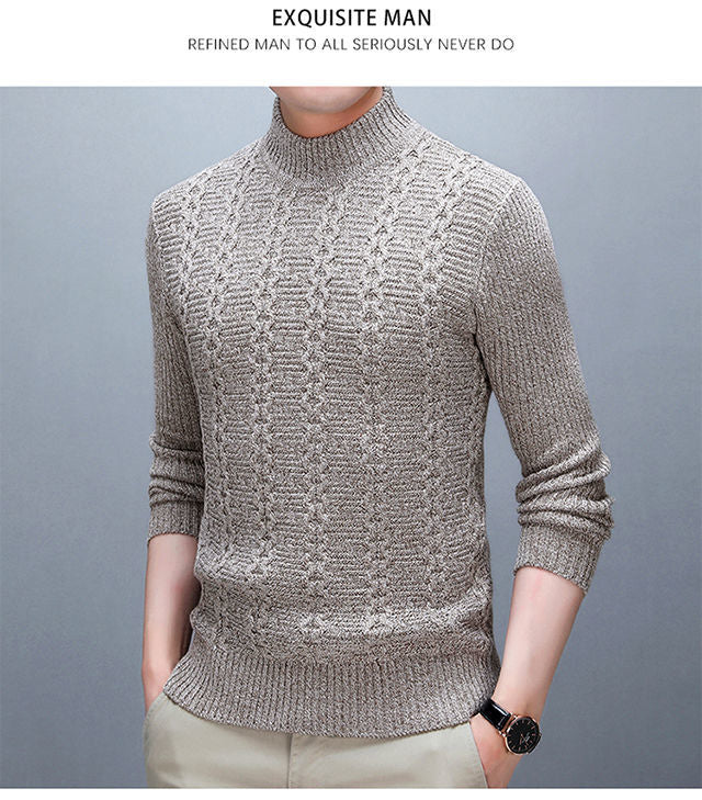 Stylish Solid Color Stand Collar Loose All-match Knitted Sweater Men Clothing 2022 Autumn New Casual Pullovers Warm Korean Tops