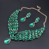 GREEN EMERALD CRYSTAL NECKLACE AND EARING SET WOMEN