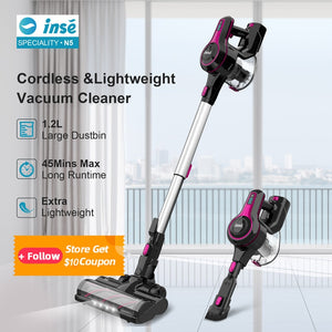 INSE Wireless Stick Vacuum Cleaner 12Kpa 130W Handheld Household Vacuum 40mins Runtime 1.2L Dustbin Cordless Aspirator Pet Hair