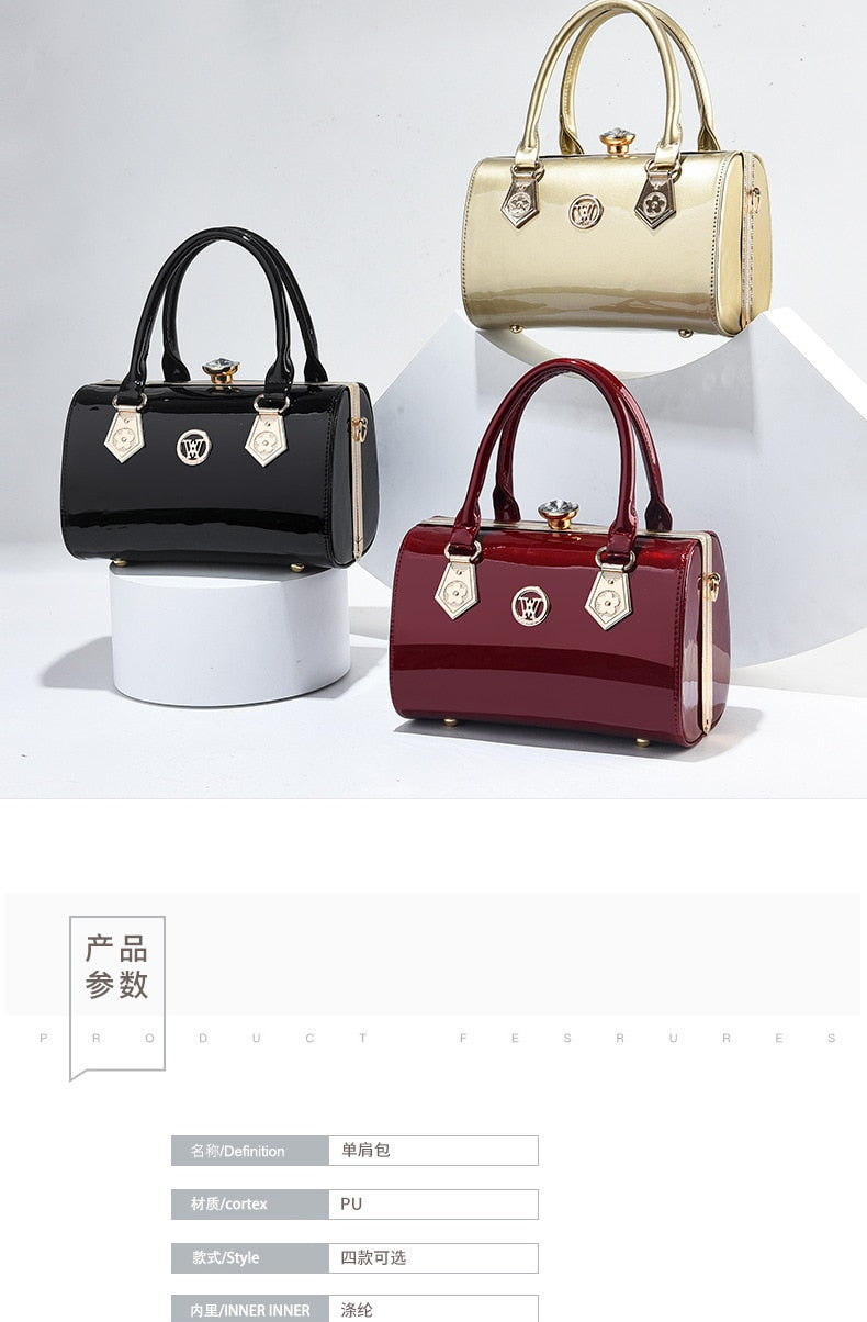 New Luxury Patent Leather Women'S Bags Europe Diamond Ladies Handbags Bright Shoulder Bag Famous Brand Ladies Wedding Party Bags