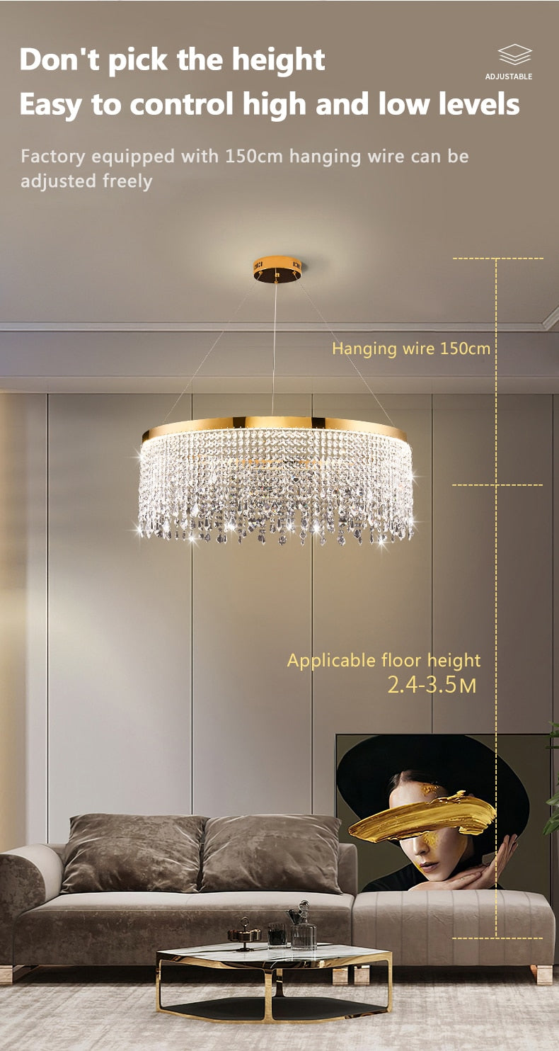 Modern Luster Pendant Light Crystal Chandelier Luxury Lamps For Living Dining Room Circle Hanging Lamp Home Decor LED Fixture