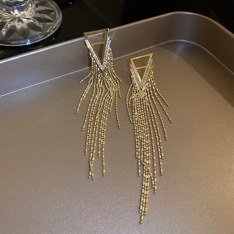 Fashion Statement Earring Long Full Rhinestone Big Earrings For Women Euorpe Evening Party Crystal Tassel Earings Wholesale