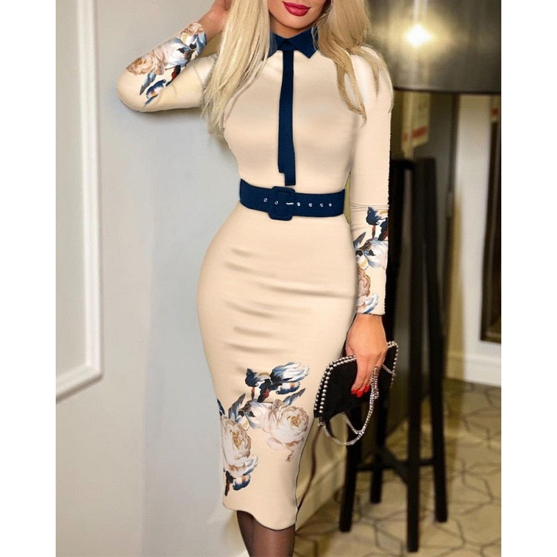 Popular Fashion Women's Print Dress Women With Belt