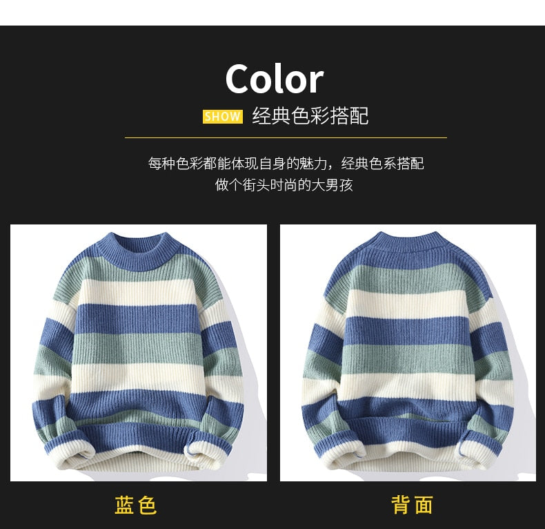 High End Men's Winter Sweater Pullover Clothing Korean Classic Multicolor stripe New O Neck Anti-pilling Handsome Casual 2022