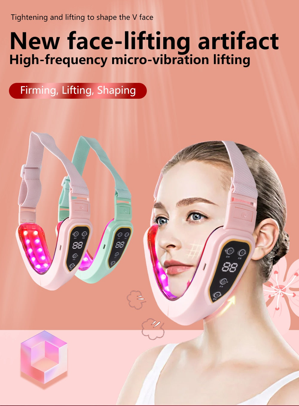 Facial Lifting Device LED Photon Therapy Facial Slimming Vibration Massager Double Chin V Face Shaped Cheek Lift Belt Machine