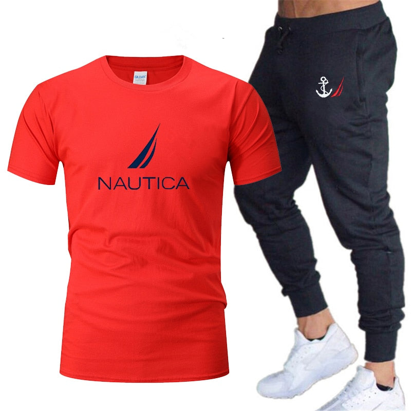 Brands Mens Nautica Fashion T-Shirts and Pant Sets Summer ActivewearJogging Pants Streetwear Harajuku Casual Tops men's clothing