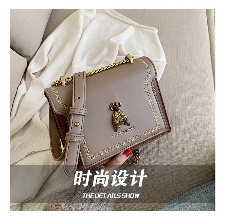 CGCBAG Luxury Brand Women Handbag 2022 New Retro Bee Female Shoulder Bag Simple High Quality Leather Designer Crossbody Bags