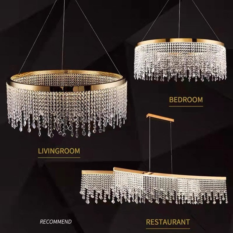 Modern Luster Pendant Light Crystal Chandelier Luxury Lamps For Living Dining Room Circle Hanging Lamp Home Decor LED Fixture