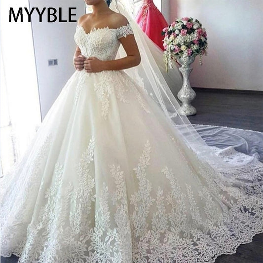 White Off the Shoulder Plus Size Vestido De Noiva 2022 Wedding Dress Train Custom Made Plus Size Bridal Tulle