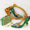 2022 Italian Design Women's Catwalk Shoes Designer Heels Pointed Rhinestone Embroidered Wedding Party Shoes and Bag Set