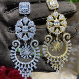 HIBRIDE Fancy CZ Flower Drop Big Statement Long Wedding Women Earrings White/Gold Color Dubai African Brides Jewelry