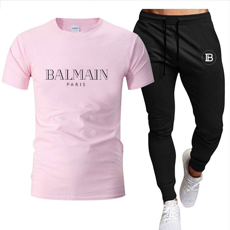 2022Men's clothes Summer brand printed cotton quick-drying short-sleeved T-shirt + trousers men's sets jogging men's tracksuit