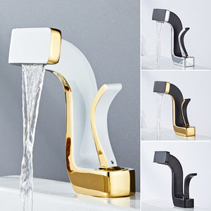 Bathroom Sink Faucet Waterfall Shelf Basin Water Mixer White Gold/Black Gold/Black/Tap Quality Brass Elegant Life Decoration