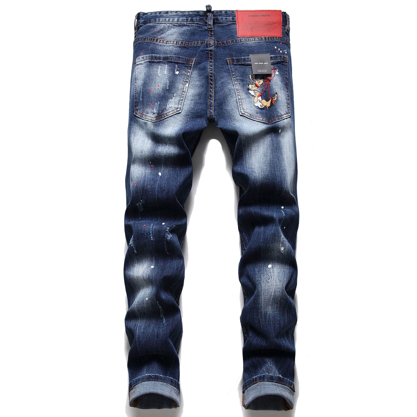 High Quality Fashion Stitching Jeans Slim Cotton Zipper Mid-Waist Casual Hip Hop Motorcycle Street Style Dtretch Pants