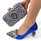 2022 Italian Design Women's Catwalk Shoes Designer Heels Pointed Rhinestone Embroidered Wedding Party Shoes and Bag Set