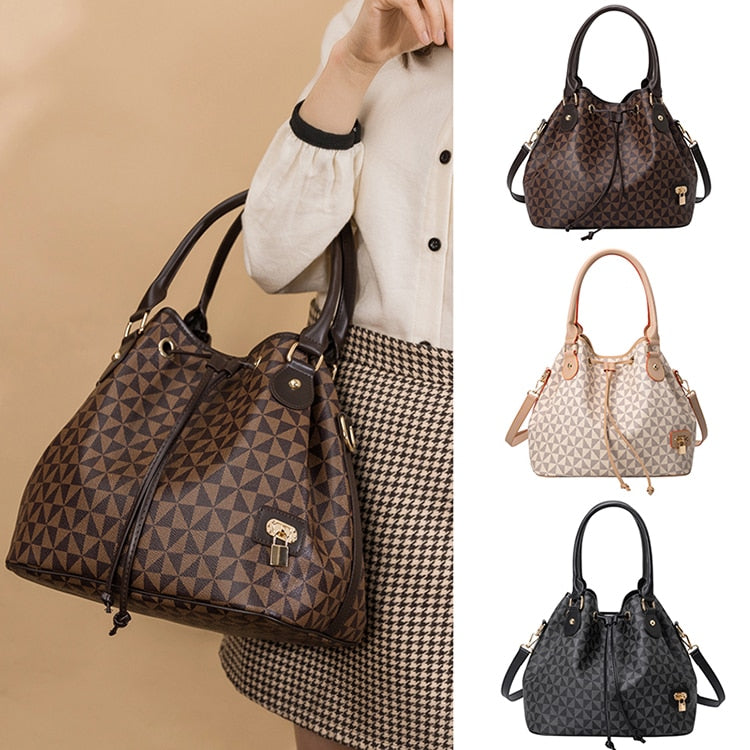 Women Handbags 2022 2023 New Trend With Crossbody Shoulder Strap Luxury Plaid Big Large Bucket Top Handle Fashion String Bags