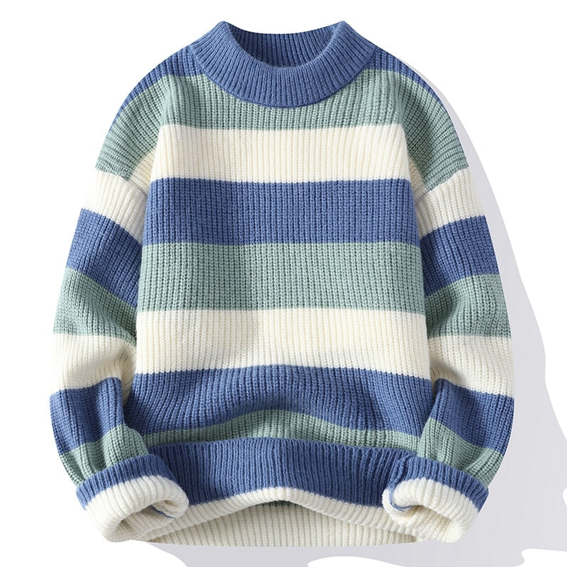 High End Men's Winter Sweater Pullover Clothing Korean Classic Multicolor stripe New O Neck Anti-pilling Handsome Casual 2022