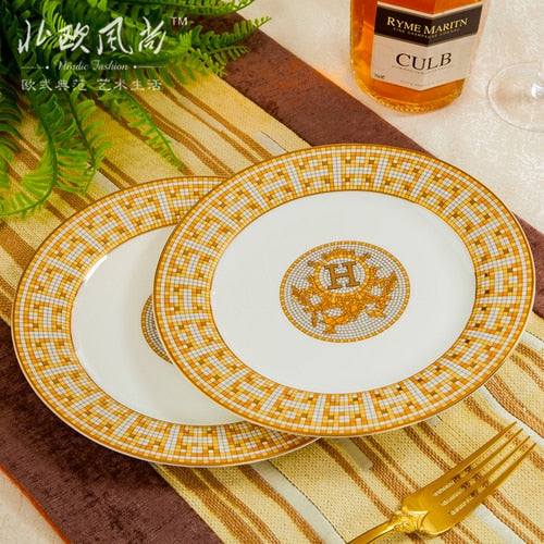 Free combination of high-end bone china single bowl dish Jingdezhen European luxury gilt edged tableware set