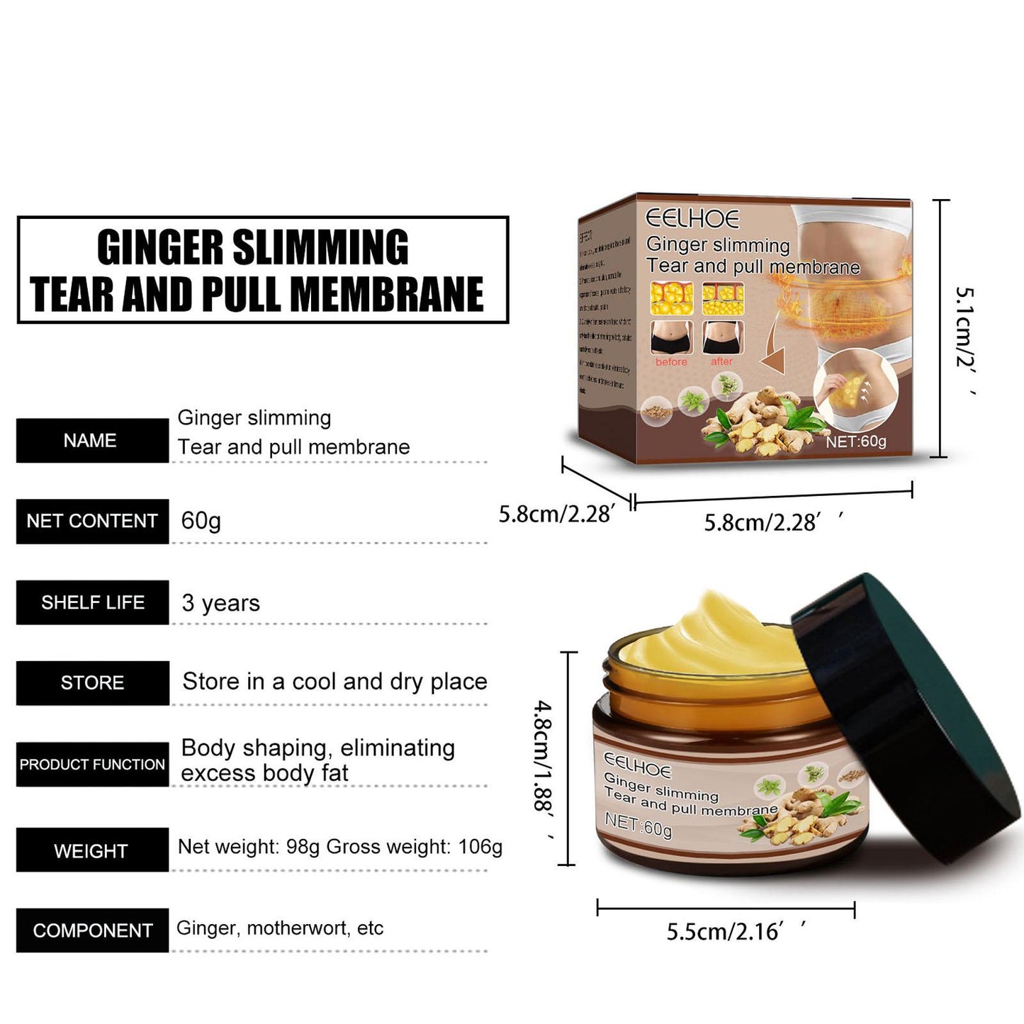 60g Ginger Fat Burning Cream Fat Loss Slimming Slimming Reduction Body Slimming Cream Massage Fat Body Cream